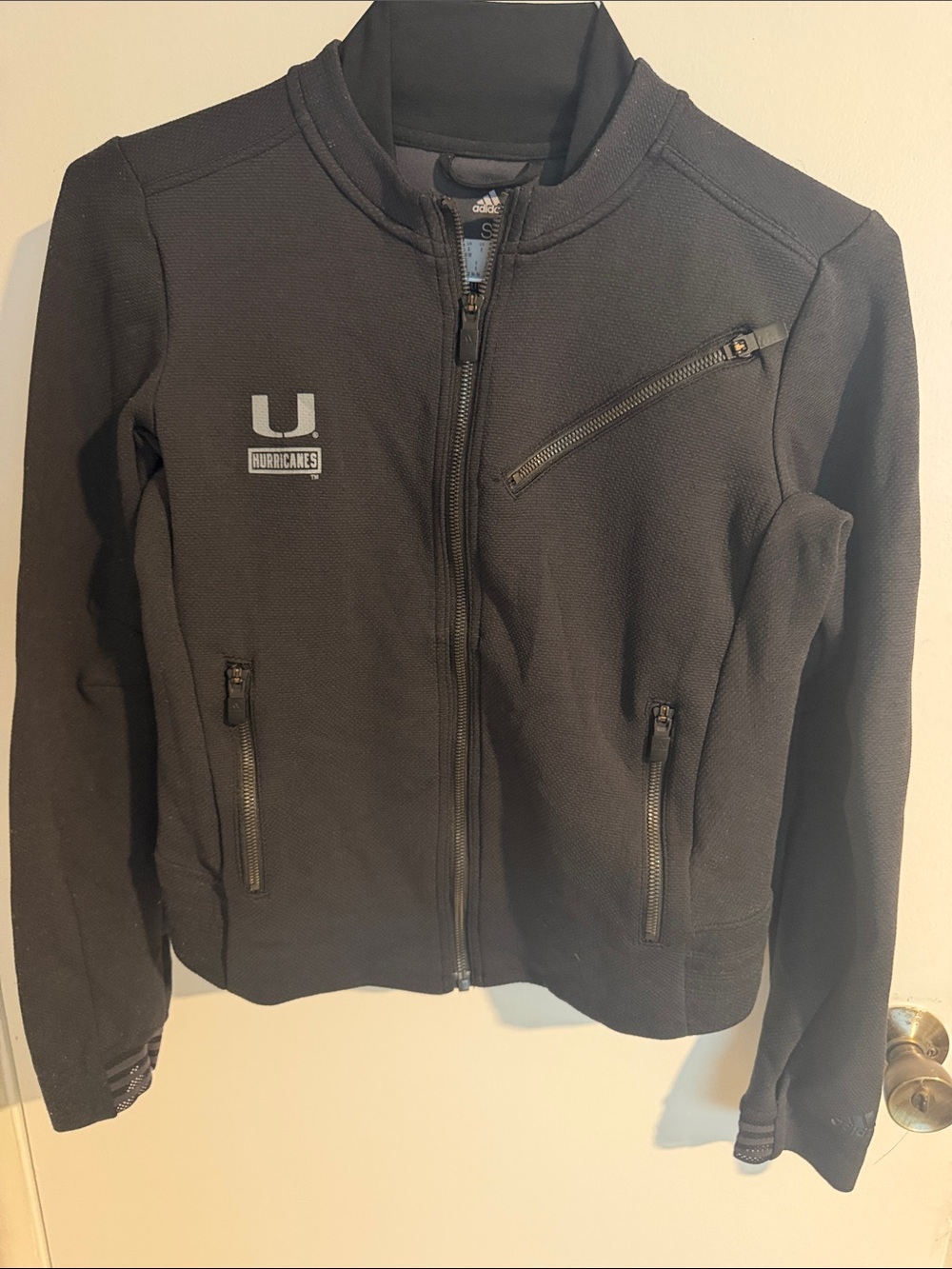adidas Black Women’s Zip-Front Bomber Jacket with Hurricanes Patch